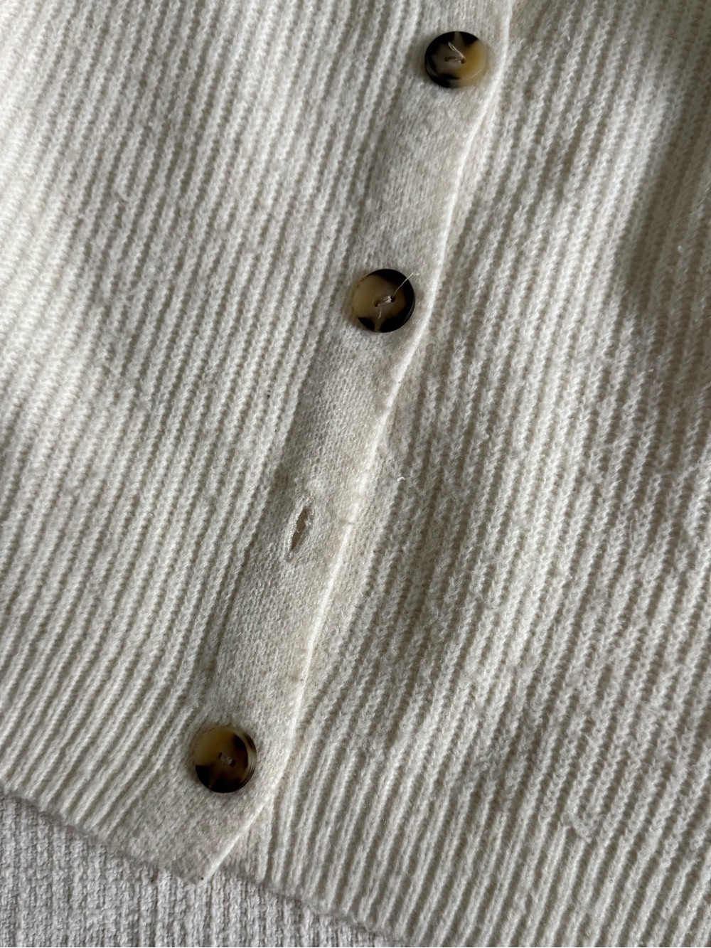 Cream Ribbed Button-Front Girls Cardigan Sweater - Picture 4 of 6